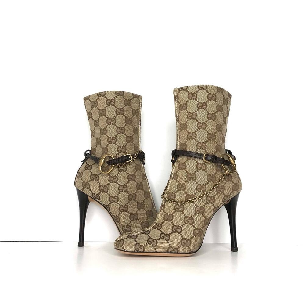 Vintage Gucci GG Monogram Horsebit Harness Ankle High Heeled Boots 5 - Picture 3 of 11